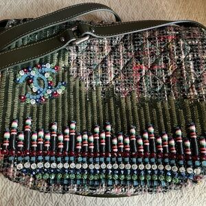 Chanel Havana Stroll Messenger Bag Quilted Embellished Tweed Medium